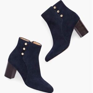 Talbots Navy Ankle Booties with Gold Accents